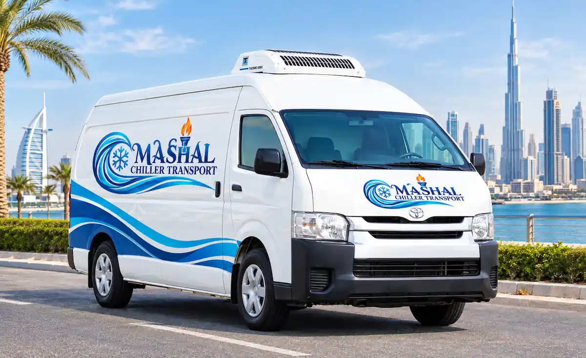 Chiller van rental Dubai — Toyota Hiace refrigerated van holding 0°C to +8°C