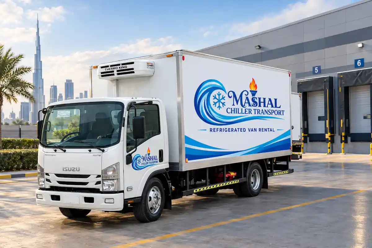 Freezer truck rental Dubai — Isuzu N-Series refrigerated truck holding −18°C to −25°C